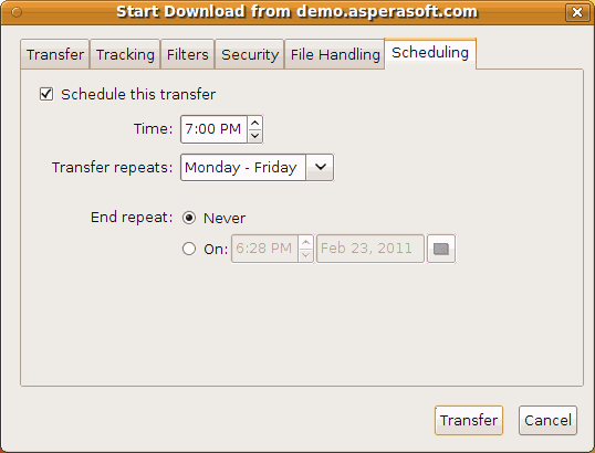 Scheduling a transfer.