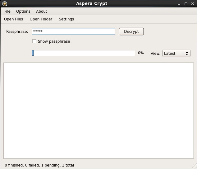 Load files into Aspera Crypt and input passphrase.