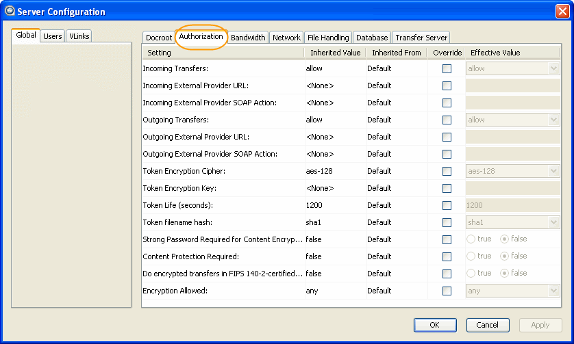 Authorization configuration options.