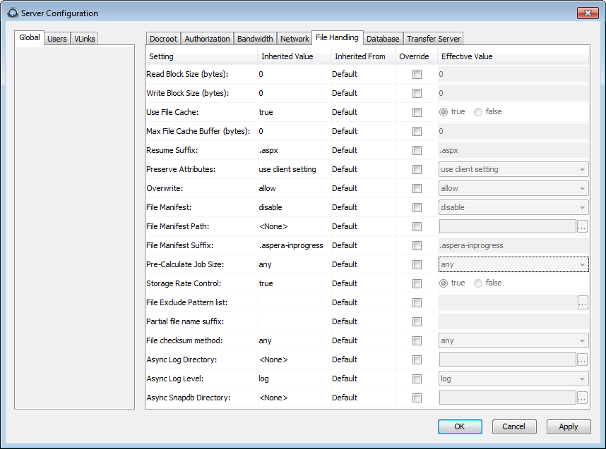 File Handling configuration options.