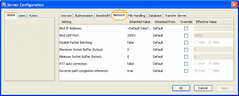 Network configuration options.