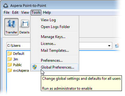Launch global preferences.